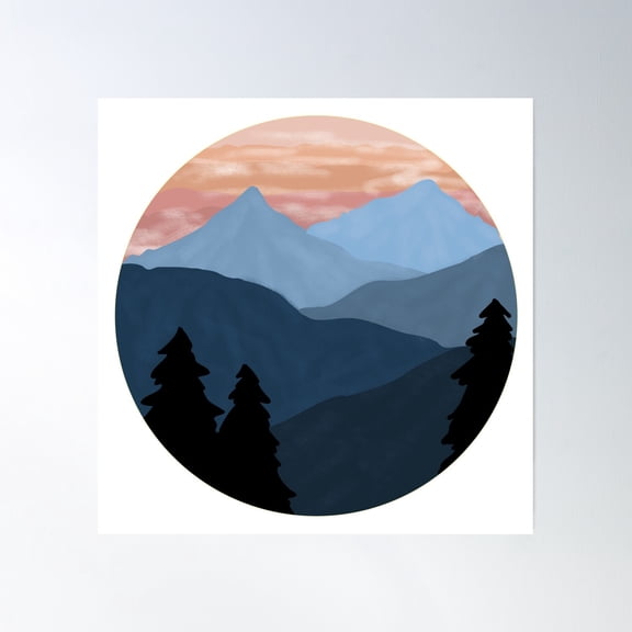 Blue Mountain Sunset Poster Wall Art, Modern Wall Decor, 30x30 UNFRAMED