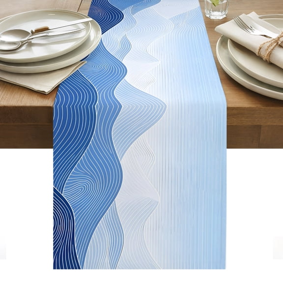 Blue Mountain Table Runner Modern Abstract Ombre Natural Scenery Tablerunners 13 x 36 Inch, Table Decorations Tabletop Scarf for Summer Gathering Holiday Farmhouse Kitchen Dining Decor