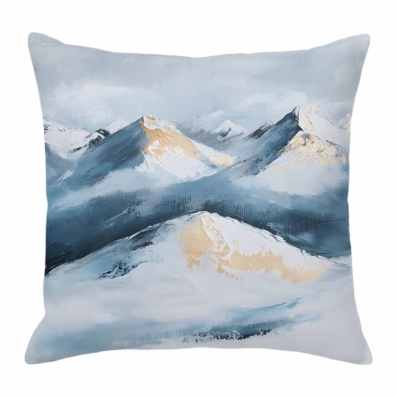 Blue Mountain Throw Pillow Cover Abstract Sky Snow Scenery Gradient Art Cotton Linen Cushion Cover Throw Pillow Case with Invisible Zipper for Couch Sofa Bed Chair Car 16x16 Inch
