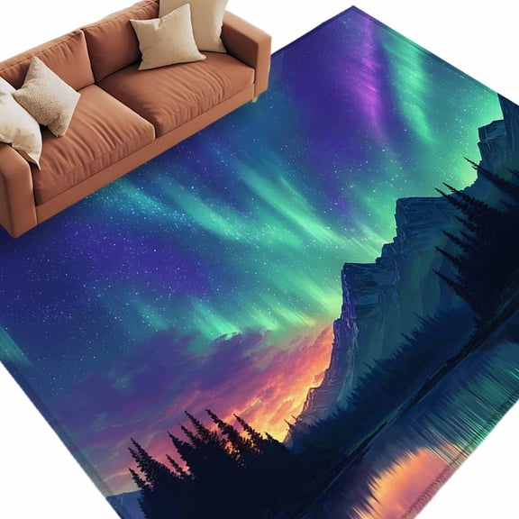 Blue Mountains Area Rug 5x7 Washable Rug Non Slip Forest Lake Aesthetics Contemporary Luxury Large Area Rug Soft Stainresistant Indoor Floor Carpet for Living Room Bedroom Office Dining Room Nursery