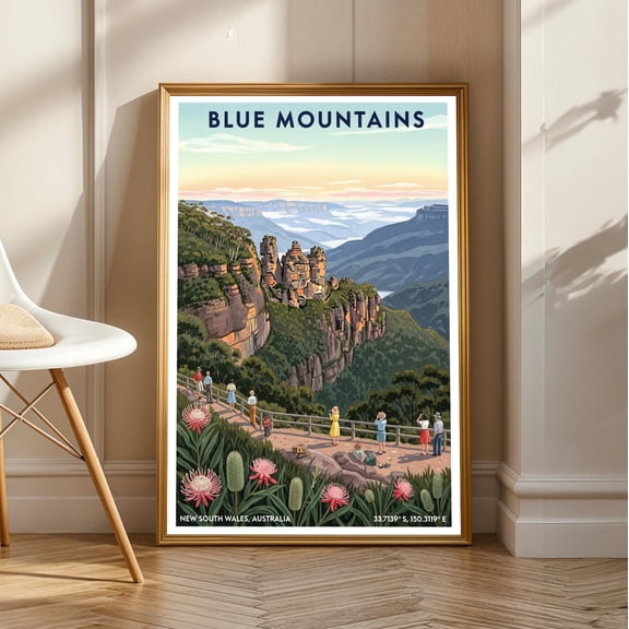 Blue Mountains Three Sisters Art Print: Australian Landscape Poster, Stretched Canvas Size 12x18