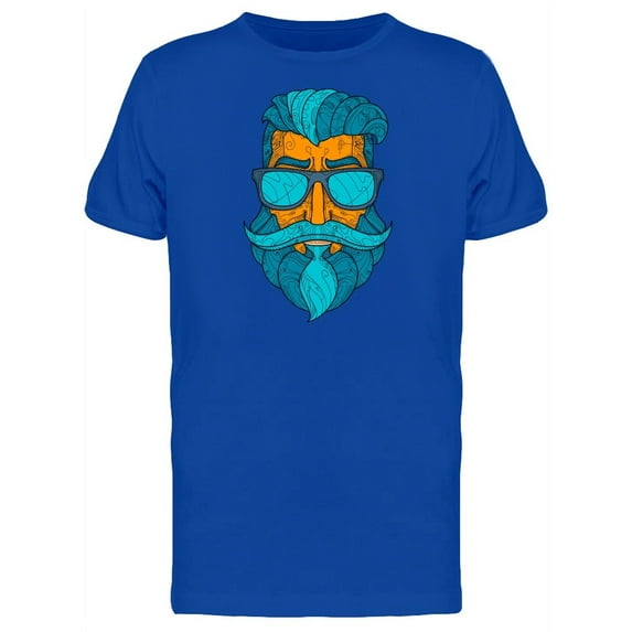 Blue Moustache Hipster T-Shirt Men -Image by Shutterstock, Male 4X-Large