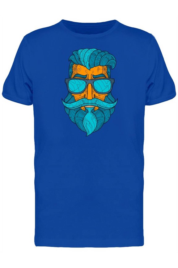 Blue Moustache Hipster T-Shirt Men -Image by Shutterstock, Male Large