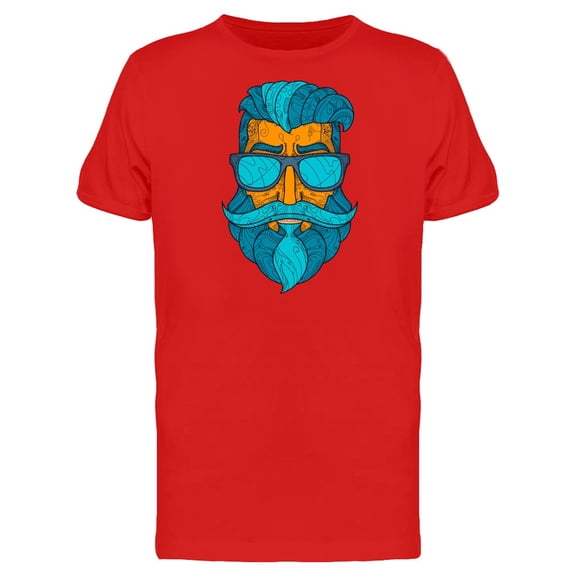 Blue Moustache Hipster T-Shirt Men -Image by Shutterstock, Male x-Large