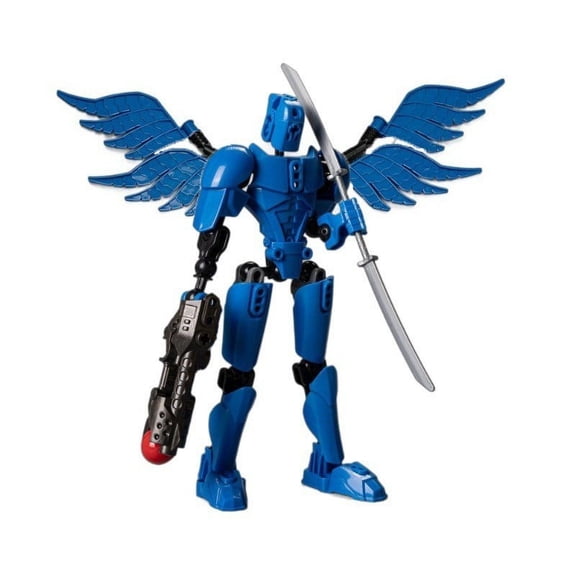 Blue Movable Joint Robot Figure 3D Printed Articulated Toy With Wings Diy Assembly Stress Relief Desk Puppet For Kids Adults Model