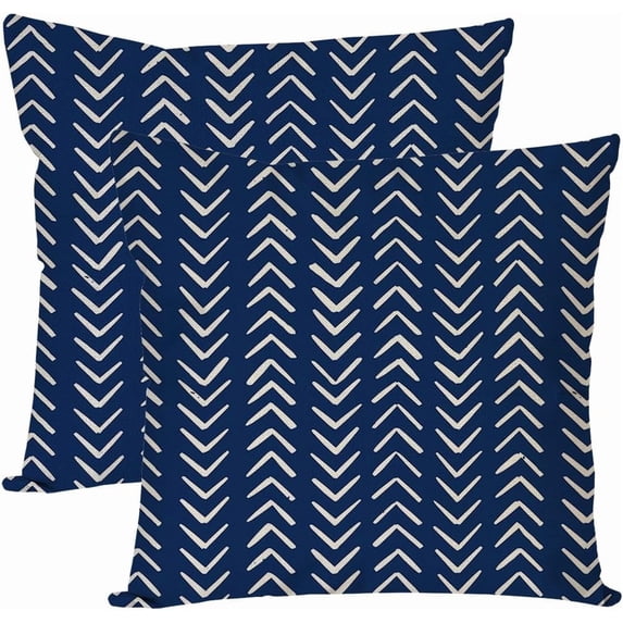Blue Mudcloth Throw Pillow Covers 18x18 Inch Set of 2 Indigo Modern Boho Herringbone Chevron Outdoor Decorations Decorative Throw Pillows Cases Cushion Covers for Home Room Couch Decor