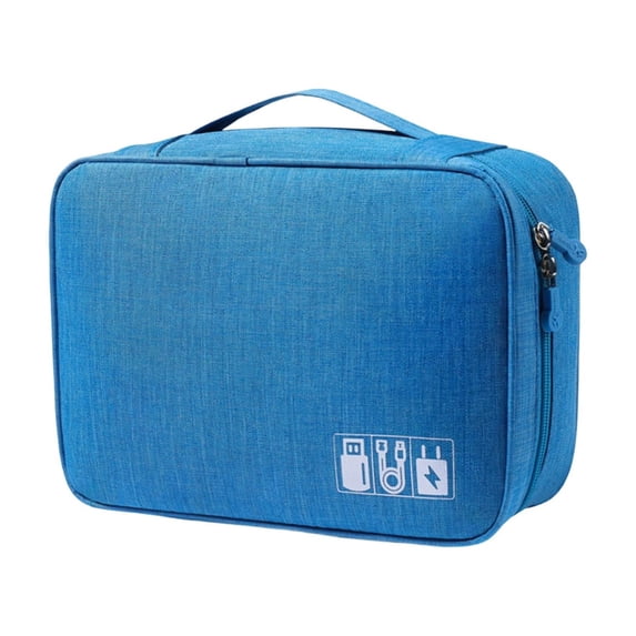 Blue Multi-Compartment Cable Organizer Bag - Large Capacity, Portable with Sturdy Handle, Multi-Grid Compartments for Organizing Charging Cables, Phones, Power Banks & Small Accessories - Office Use,