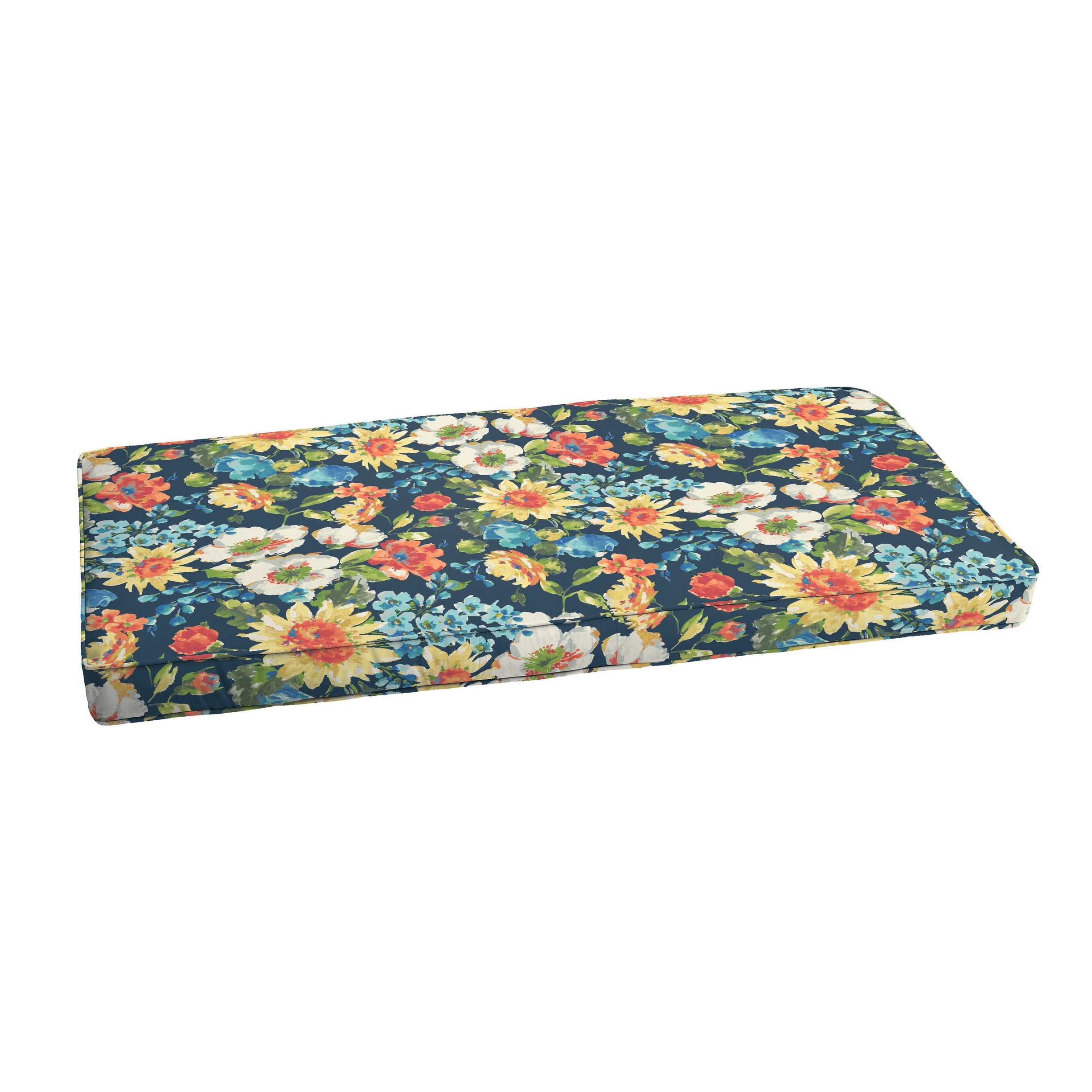 Blue Multi Floral Indoor/Outdoor Bench Cushion, Corded