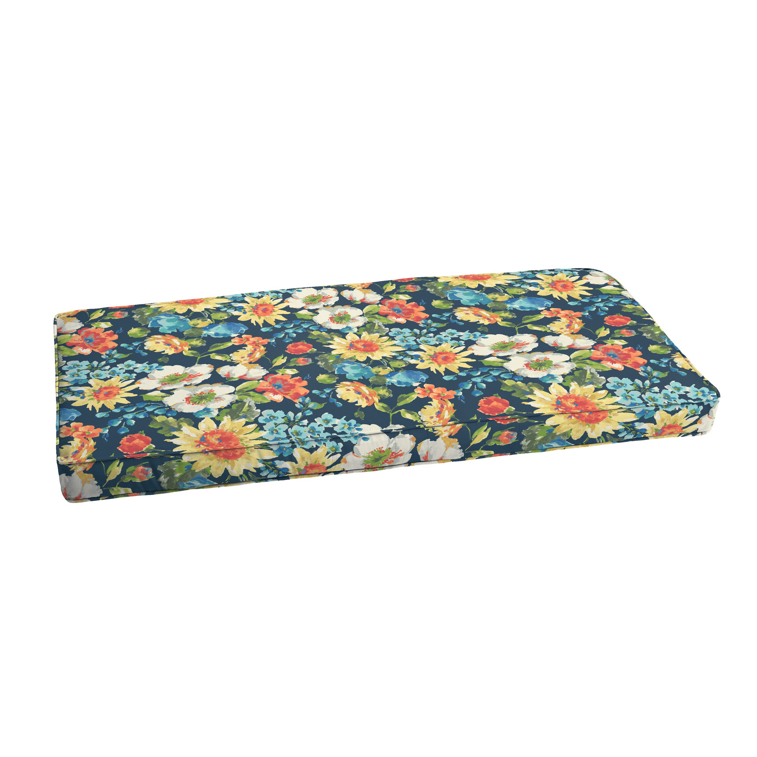 Blue Multi Floral Indoor/Outdoor Bench Cushion, Corded