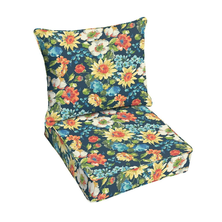 Blue Multi Floral Indoor Outdoor Deep Seating Pillow and Cushion