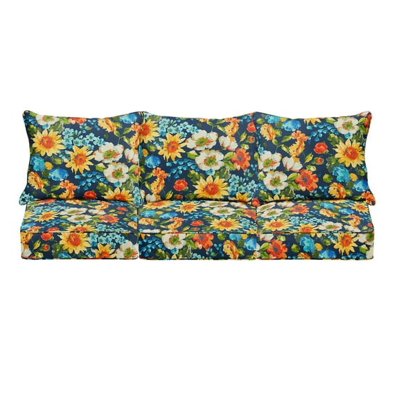 Blue Multi Floral Indoor/Outdoor Deep Seating Sofa Set, Corded