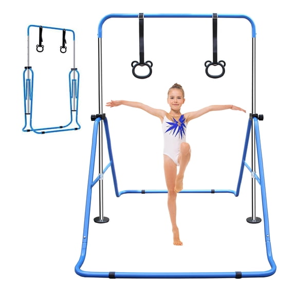 Blue Multi-Functional Adjustable Height Children's Horizontal Gymnastic Bar With Bear Rings
