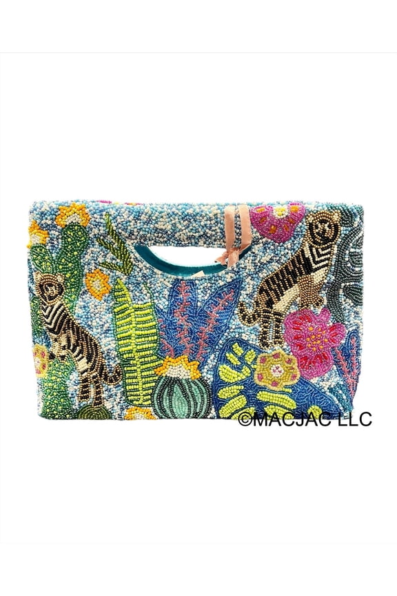 Blue Multi Handmade Beaded Jungle Clutch Purse