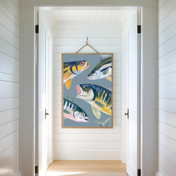 Blue Multicolor Fish Print, Unframed Paper Print