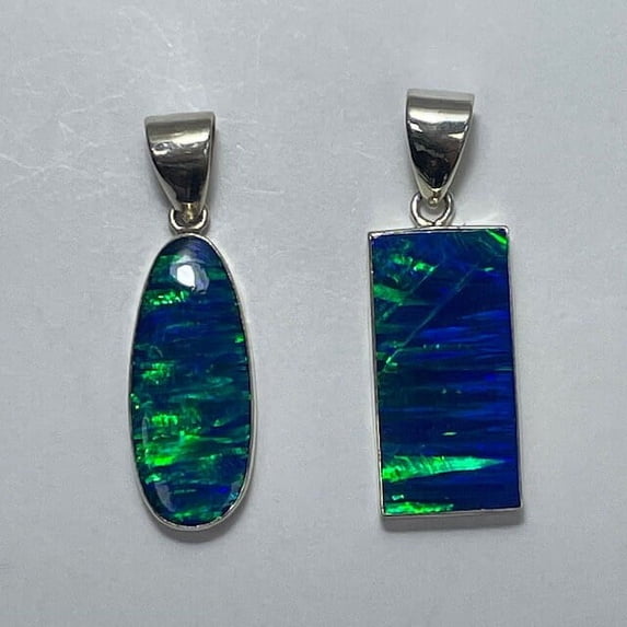 Blue Multicolor Opal Sterling Silver Pendants Assorted Shapes