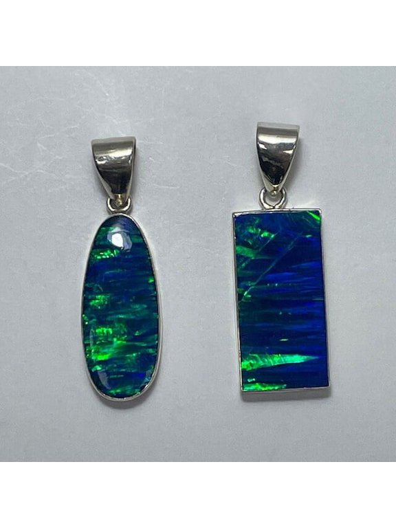 Blue Multicolor Opal Sterling Silver Pendants Assorted Shapes