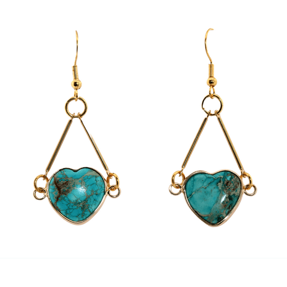 Blue Multicolored Sea Sediment Jasper Heart Gold Earrings BMSSJGE2
