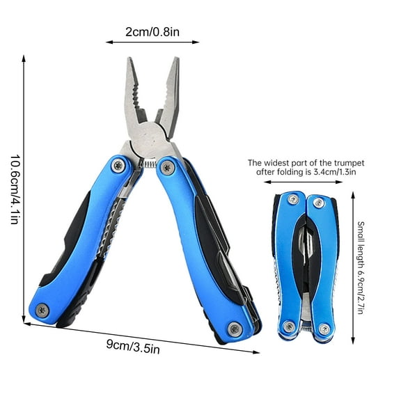 Blue Multifunctional Foldable Mini Pliers Outdoor Tool With Knife Screwdriver And Bottle Opener Portable Combination Pliers For Camping Hiking And Emergency Use 3.5X4.1In