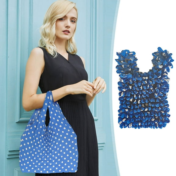 Blue Multifunctional Magic Stretch Bag Pleated Bag for Women Men,Portable Collapsible Handheld Pleated Bag,Large Capacity Reusable Portable Bag for Groceries Shopping Travel