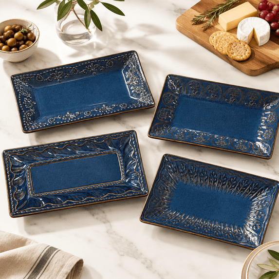 Blue (Multiple Patterns) 9.85 Inch Ceramic Salad Plate Set of 4 ...