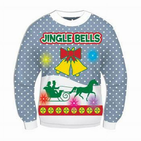Blue Musical Light-Up Jingle Bells Adult Ugly Christmas Sweater Medium