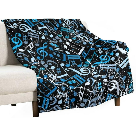 Blue Musical Notes Pattern Flannel Fleece Throw Blanket 50x60 Inches Soft Blanket for Couch,Cozy,Warm,Lightweight
