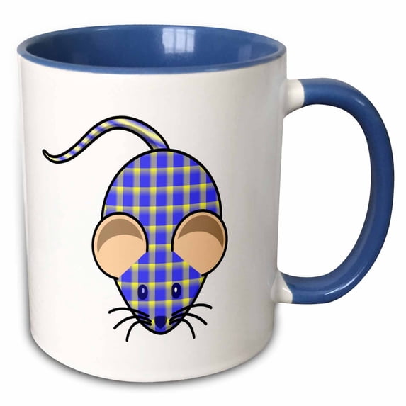 3drose, Blue N Yellow Plaid Mouse, 11oz Two-tone Blue Mug