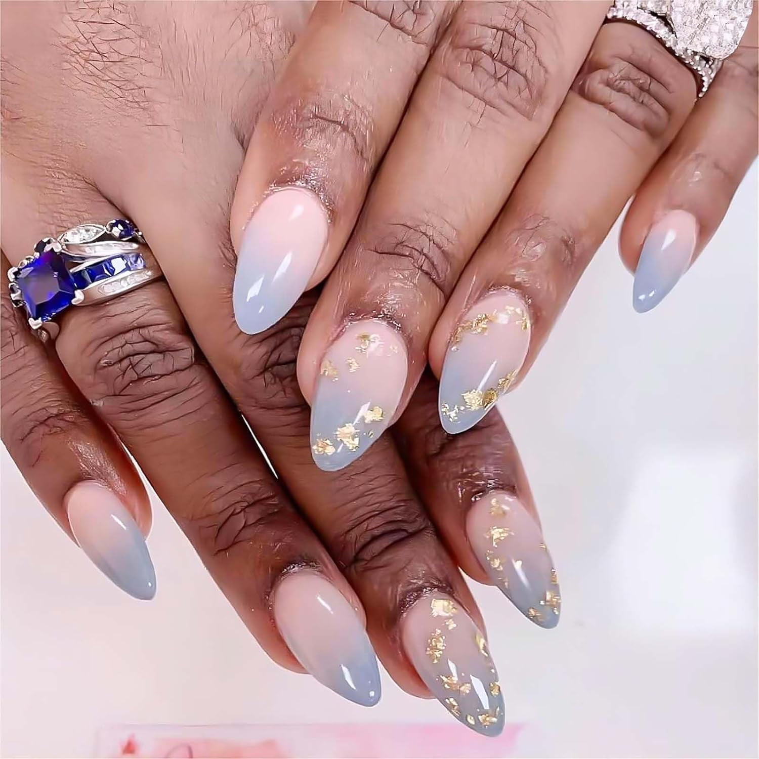 Blue Nail Press ons Almond Press on Nails Medium Length Fake