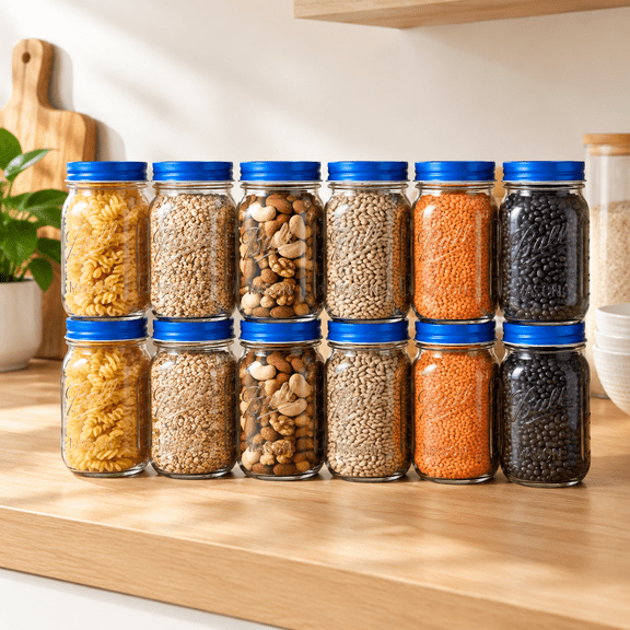 Blue Narrow Mouth Aluminum Metal Mason Jar Lids 12-pack, Leak-proof Rust-proof Storage Lids