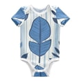 thumbnail image 1 of Blue Narrow Stripes Tropical Leaves Pure Cotton Bodysuit Short Sleeve Pajamas One-Piece Romper Unisex 18M, 1 of 6