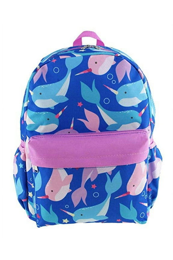 Blue Narwhale All Over Print Backpack 16" New 007436