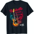 Blue Nashville TShirt with Bold Red & White Print Guitars with Wings