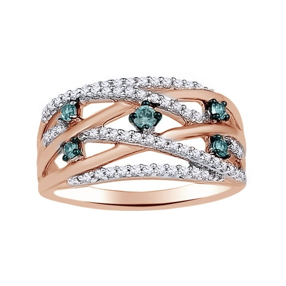 AFFY Blue Natural Diamond Cress Cross Ring In 10k Rose Gold (0.5 Cttw)