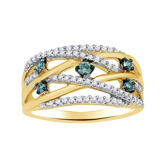 AFFY Blue Natural Diamond Cress Cross Ring In 10k Yellow Gold (0.5 Cttw)