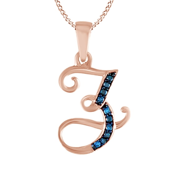 AFFY Blue Natural Diamond Initial "Z" Pendant Necklace in 14k Rose Gold Over Sterling Silver