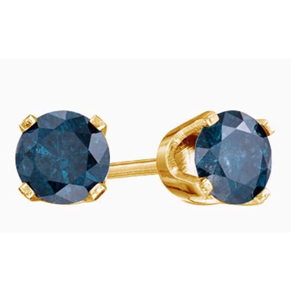 AFFY Blue Natural Diamond Solitaire Stud Earrings In 14K Solid Yellow Gold (3/4 Ct)