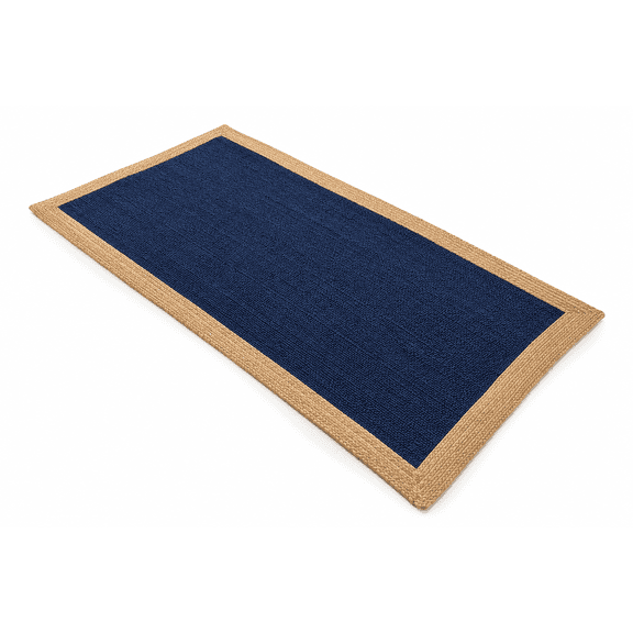 Blue Natural Jute Braided Area Rug - Reversible Handwoven Sisal Carpet for Bedroom & Entryway (2x4 Ft)