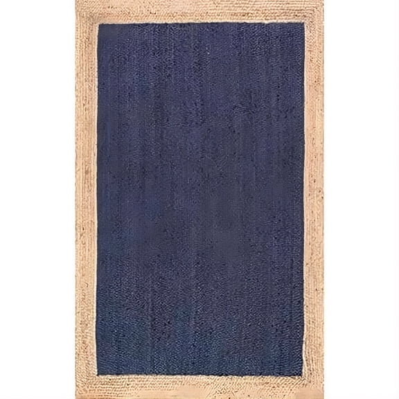 Blue Natural Jute Braided Area Rug - Reversible Handwoven Sisal Carpet for Bedroom & Entryway (7x7 Ft)