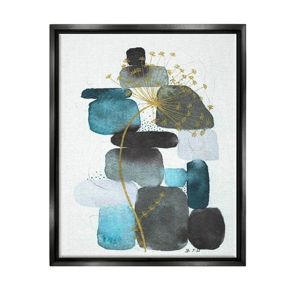 Blue Nature Rocks Dandelion Abstract Graphic Art Jet Black Framed Art Print Wall Art