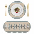 thumbnail image 1 of Blue Nautical Anchor Round 15 Inch Placemats Set of 4, Country Retro Ocean Beach Stripes Beige HeatResistant Non Slip Place Mats for Dining Table, Wipeable Braided Kitchen Table Mats for Housewarming, 1 of 9