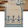 thumbnail image 1 of Blue Nautical Anchor Table Runner 72 Inches, Country Retro Ocean Beach Stripes Beige Bed Runner Dresser Scarves Tabletop for Indoor Outdoor Parties/Ceremony/Banquet, 14" x 72", 1 of 9