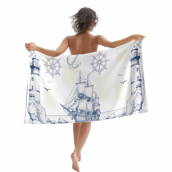 Blue Nautical Boat Beach Towels Blanket Soft&Absorbent Quick Dry Microfiber Classic Ocean Lighthouse Pool Towels for Swimming ,Yoga, Sports, Gym, Camping,Large 30X60in, Sailing Anchor