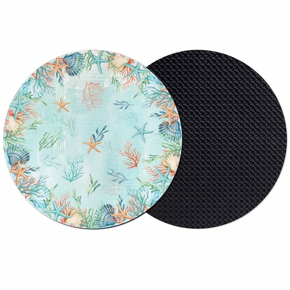 Blue Nautical Coastal Coasters Set of 2, Absorbent Coasters for Drinks, Sea Beach Coral Ocean Starfish Coaster for Desk Coffee Table Protection, Home Decor House Warming Gifts 4"