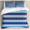 thumbnail image 1 of Blue Nautical Duvet Cover Set, Hand Drawn Marine Elements Starfish Seashells Ombre Background, Decorative 3 Piece Bedding Set with 2 Pillow Shams, King Size, Dark Purple Blue Ivory, by Ambesonne, 1 of 3