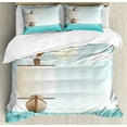 thumbnail image 1 of Blue Nautical Duvet Cover Set King Size, Digitally Generated Layout of a Sailboat in Ocean Sun Beaming, Decorative 3 Piece Bedding Set with 2 Pillow Shams, Umber Seafoam Pale Blue, by Ambesonne, 1 of 3