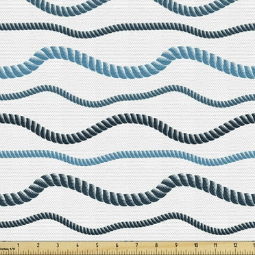 Ambesonne Blue Nautical Fabric by the Yard Upholstery, Horizontal Navy Shape, 5 Yards, White Blue
