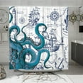 thumbnail image 1 of Blue Nautical Octopus Shower Curtains for Bathroom Cool Ocean Kraken Sailboat Pirate Theme Funny Octopus Bathroom Decor Polyester Fabric-72" x 72", 1 of 1