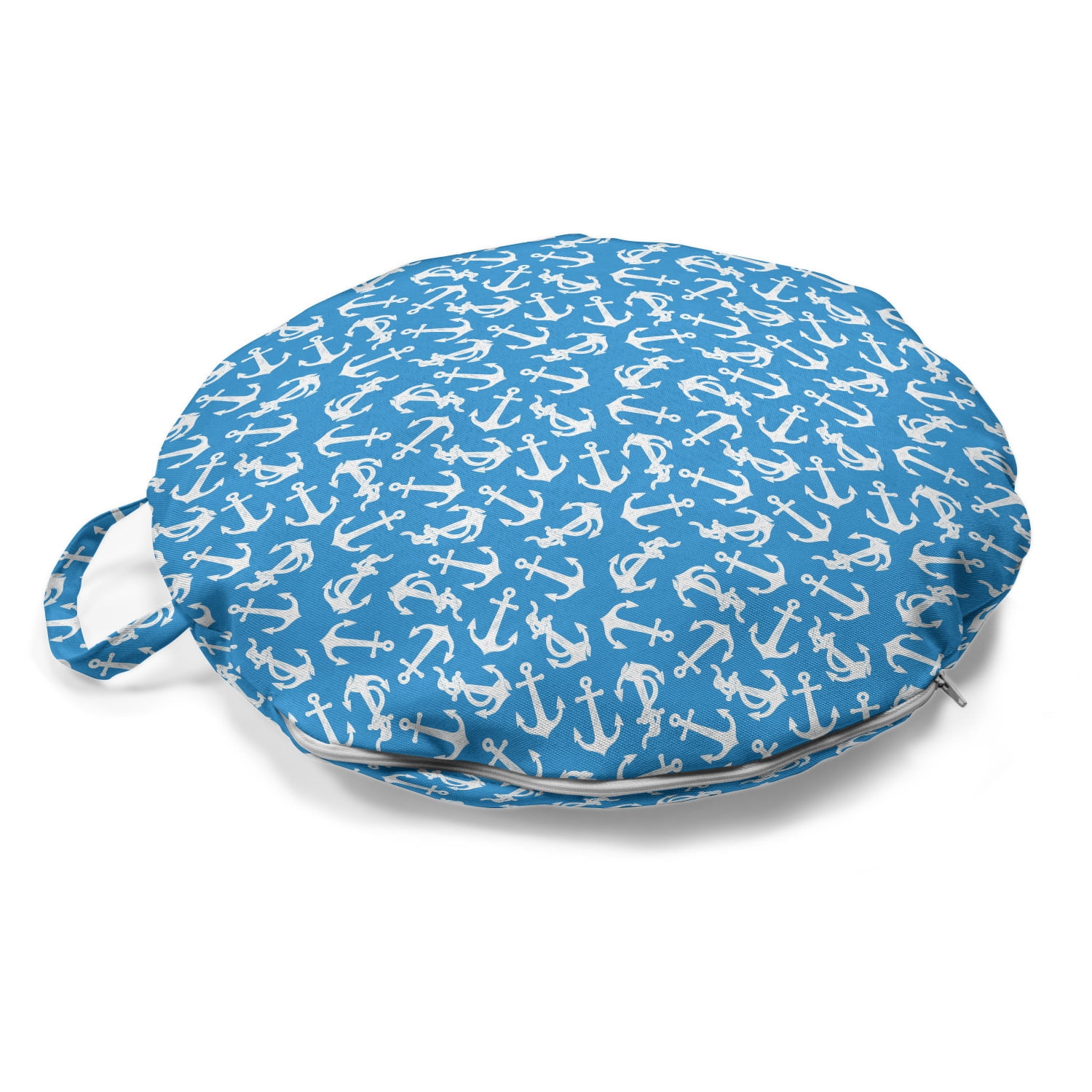 Blue Nautical Round Floor Cushion with Handle, Repetitive Anchor Item ...