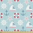 thumbnail image 1 of Ambesonne Blue Nautical Fabric by the Yard Upholstery, Marine Items Pattern, 1 Yard, Dark Coral Blue, 1 of 4