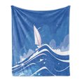thumbnail image 1 of Blue Nautical Soft Flannel Fleece Blanket, Clouds Seagulls Sailboat Ocean Sea Waves Adventure Serenity Pattern, Cozy Plush for Indoor and Outdoor Use, 60" x 80", Azure Blue Baby Blue, by Ambesonne, 1 of 6